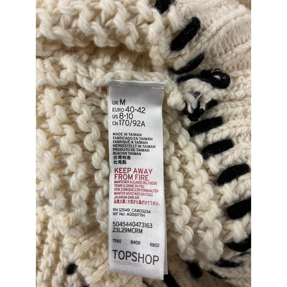 Topshop Chunky Knit Sweater M Ivory Fisherman Wool Blend Scandi Edgy Ski Cozy - Picture 4 of 5
